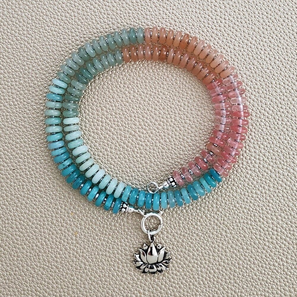 MINI SUNRISE MULTI-COLORED GEMSTONE NECKLACE W/ 925 LOTUS--16"